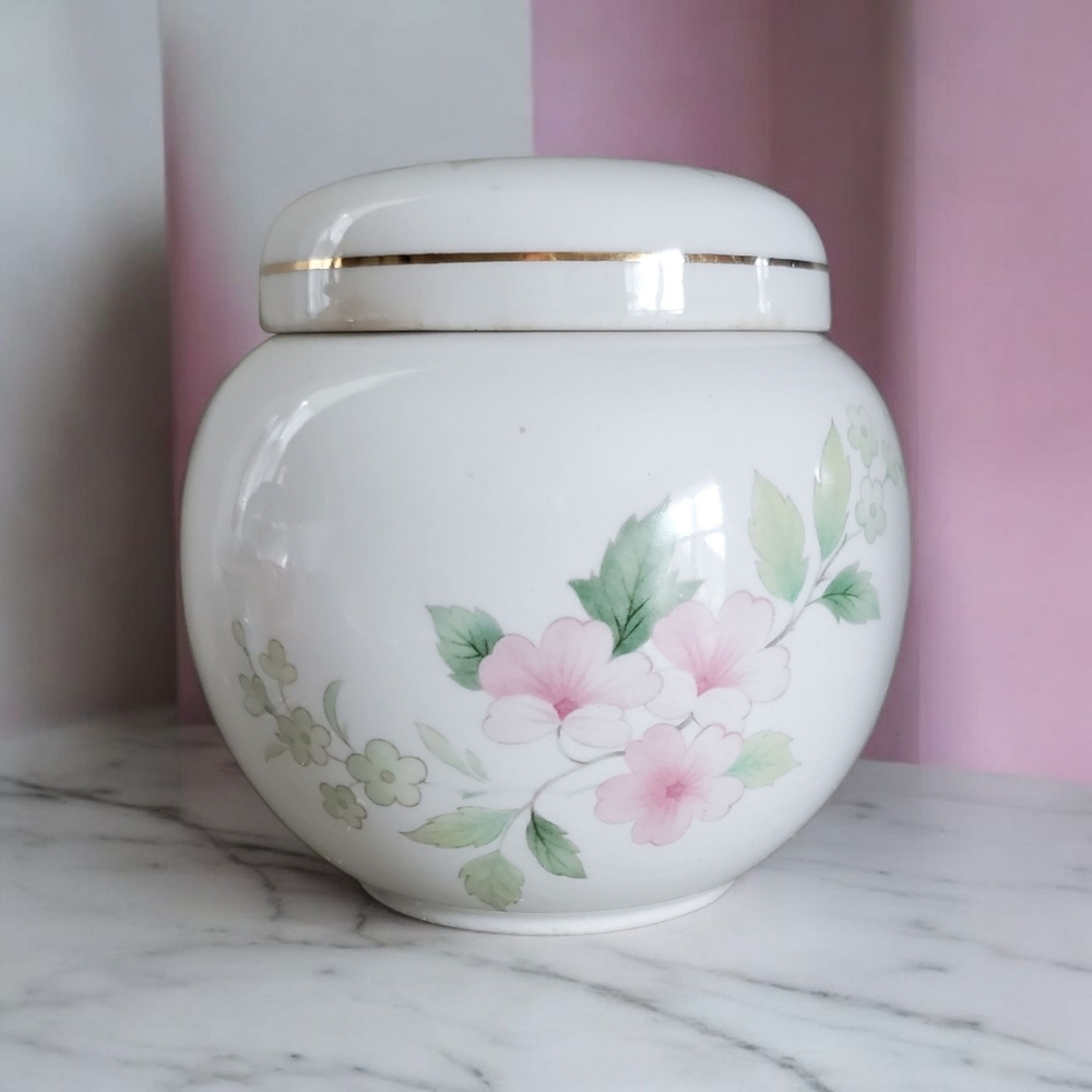 Vintage Sadler England Floral 4" Ginger Jar with Gold Accent